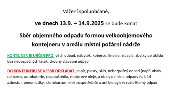 Sběr objemného odpadu formou velkoobjemového kontejneru