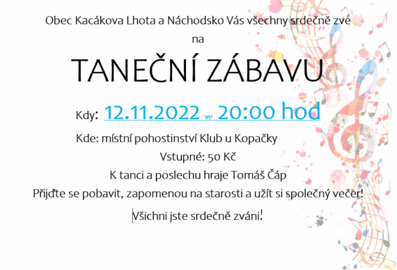 TANEČNÍ ZÁBAVA 12.11.2022